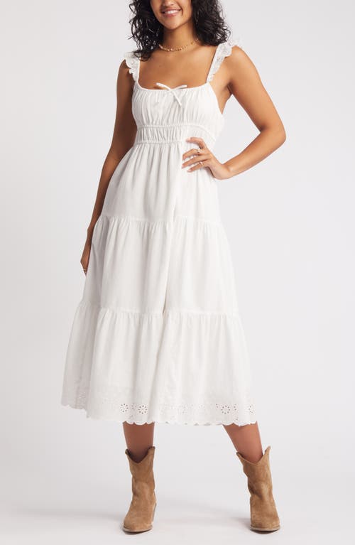 Smocked Cotton Sundress in White Blanc