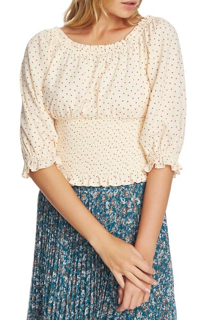 1.STATE SCATTER DOT SMOCKED WAIST TOP,8120072