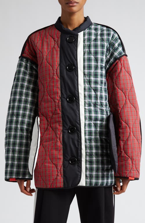 Mixed Print & Colorblock Reversible Quilted Jacket in Green Multicolor