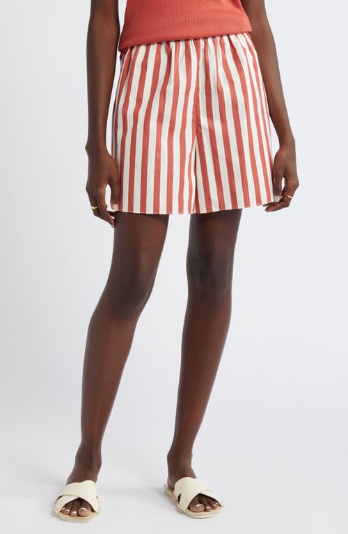 Nordstrom Pull-On Poplin Shorts Rust S- Ivory Cabana Stripe at Nordstrom,