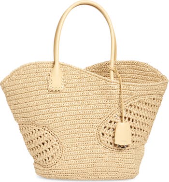 FERRAGAMO Cutout Open Weave Raffia Tote | Nordstrom