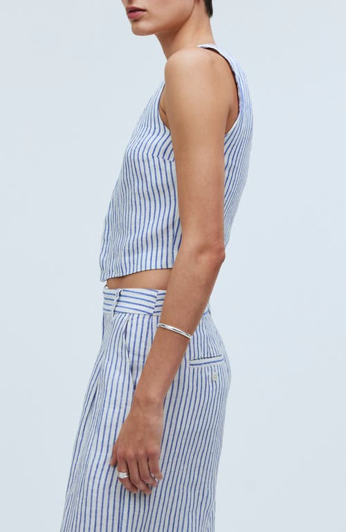 Madewell Stripe Scoop Neck Crop Tank In Bluestone