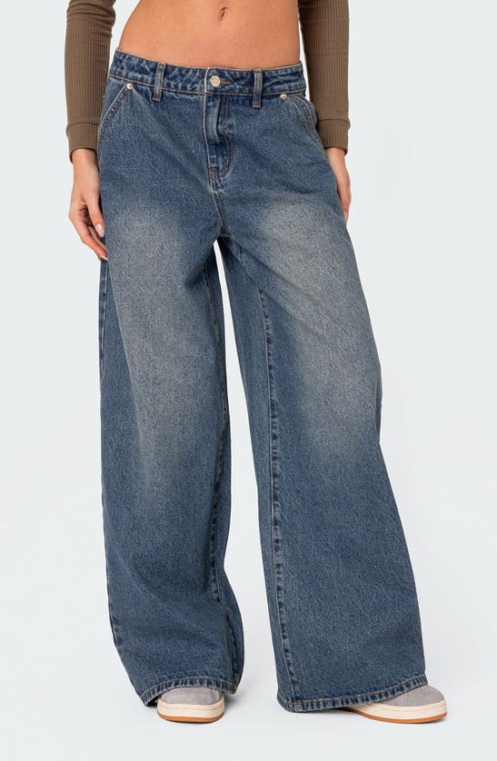 Shop Edikted Baggy Wide Leg Jeans In Blue