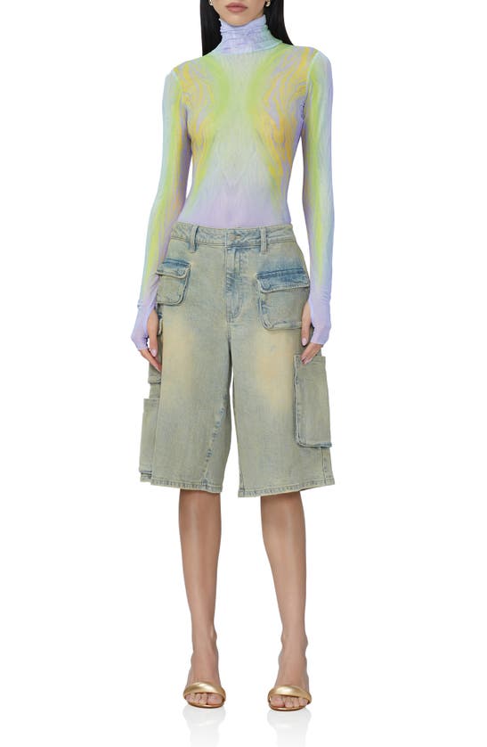 Afrm Zadie Print Turtleneck Mesh Top In Placed Citrus Swirl