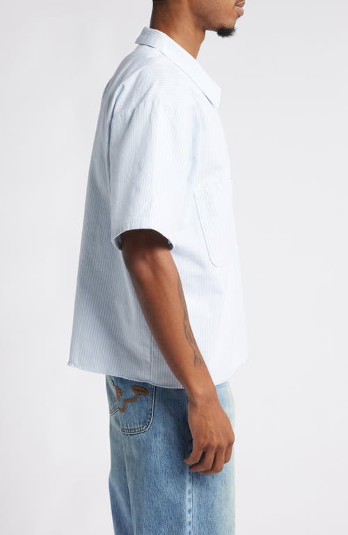 Shop Elwood Mechanic Half Zip Short Sleeve Shirt In Blue Pinstripe