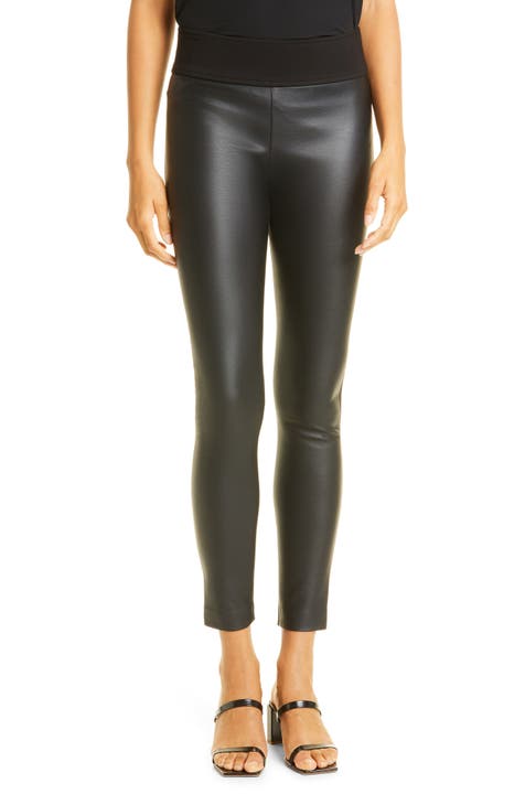 Fire and Desire Black Faux Leather Cross Waist Band Leggings, Women's Xs - Pink Lily Boutique