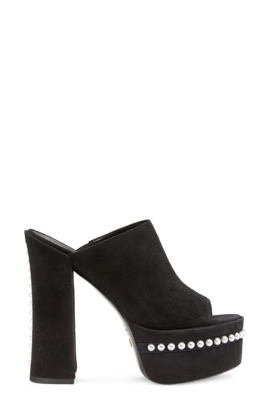 Stuart Weitzman Skyhigh Suede Pearly Platform Sandals In Black