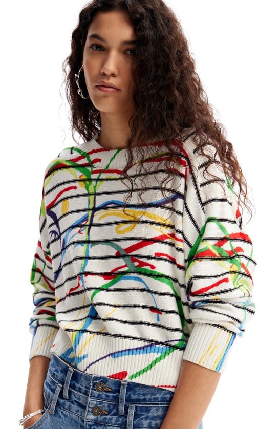 Shop Desigual Jers Trazis Stripe Sweater In White