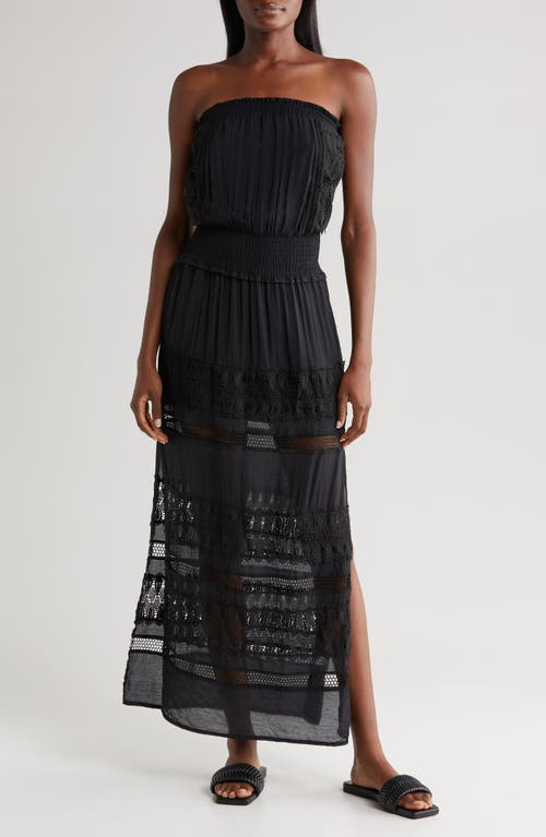 Lace Strapless Cover-Up Maxi Dress in Black