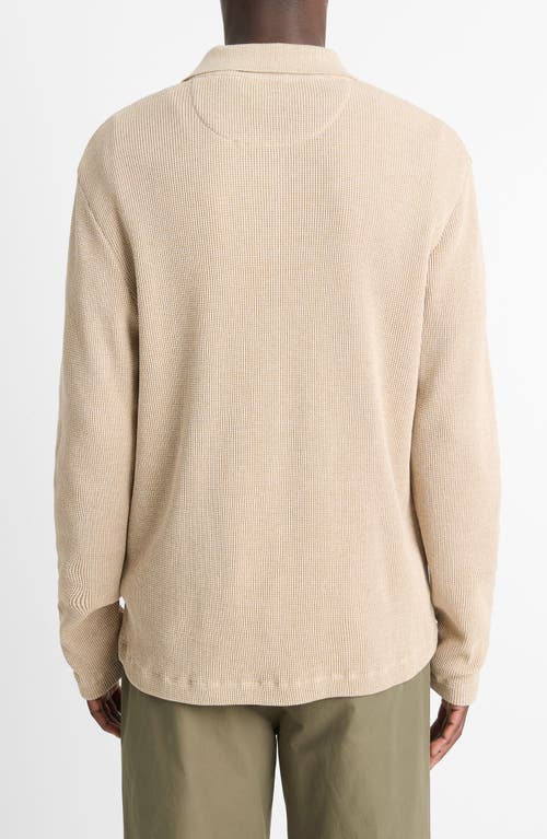 Shop Vince Long Sleeve Thermal Polo In British Khaki