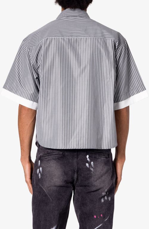 Mnml Oversize Stripe Short Sleeve Button-up Shirt In Black