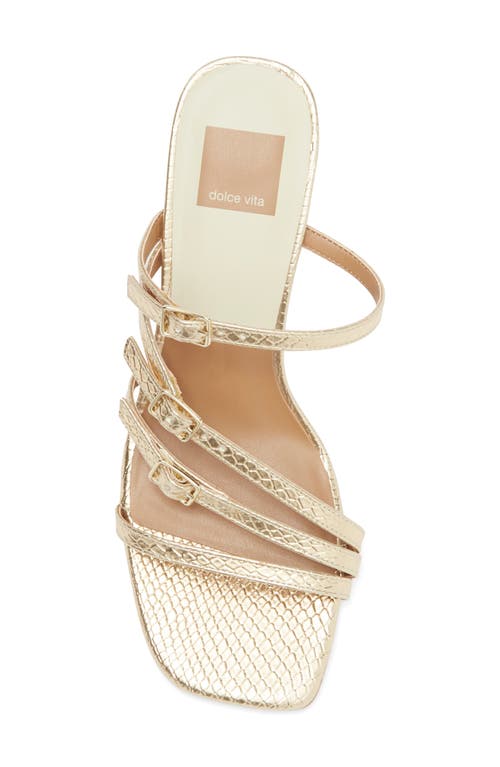 Dolce Vita Tahira Snakeskin Embossed Slide Sandal In Gold Snake Embossed Stella