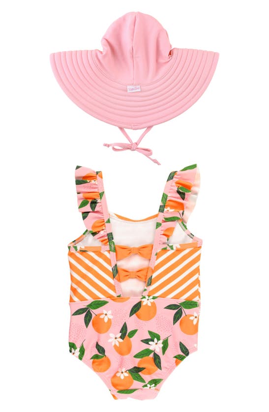 Shop Rufflebutts Orange Pinafore One-piece Swimsuit & Hat Set In Multi