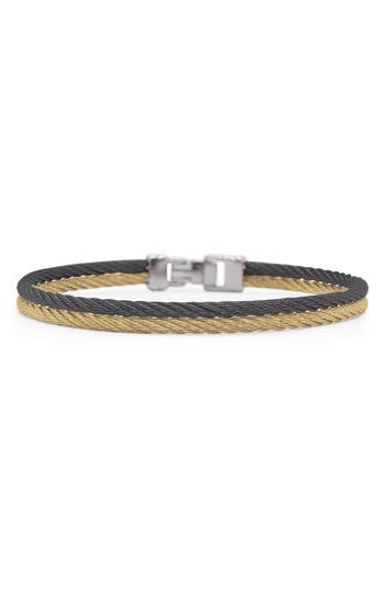 Shop Alor ® Two-tone Stainless Steel Cable Bangle Bracelet In Black/yellow Gold