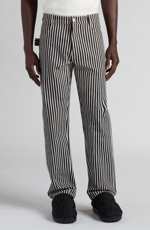 Bottega Veneta Engineer Stripe Straight Leg Cotton Drill Pants In Navy/ecru