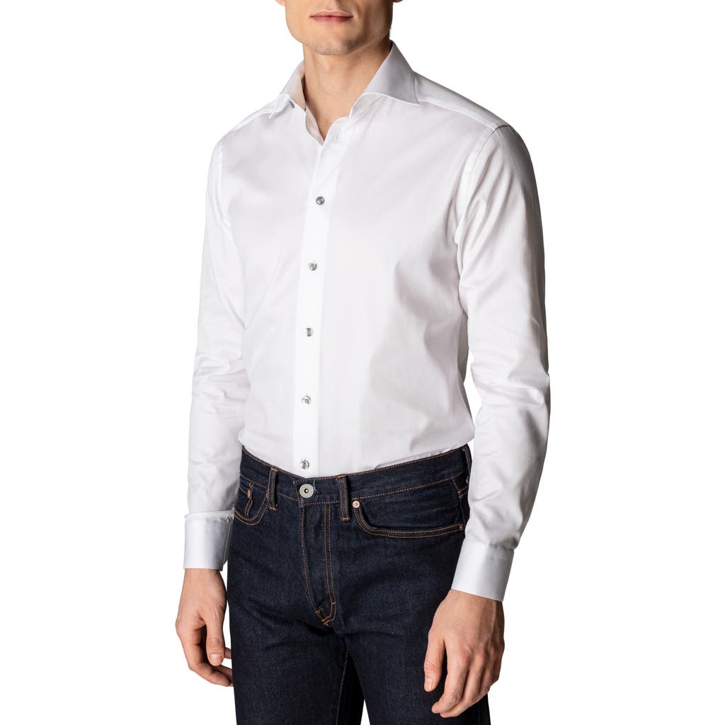 Eton Slim Fit Cotton Twill Dress Shirt With Grey Details In White/grey