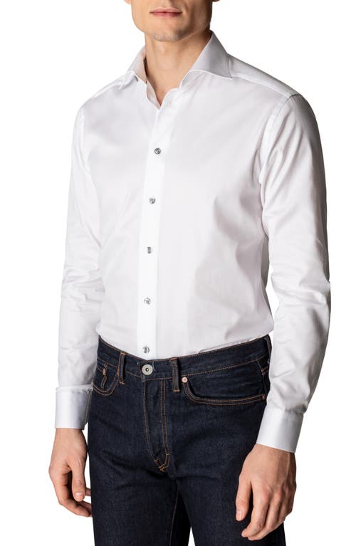 Eton Slim Fit Twill Dress Shirt with Blue Details in White/Grey at Nordstrom, Size 15