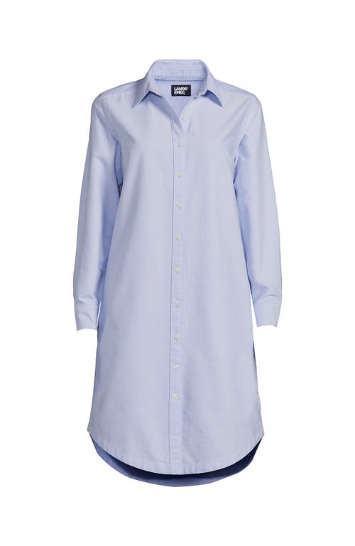 Shop Lands' End Linen Long Sleeve Button Front Shirt Dress In Blue