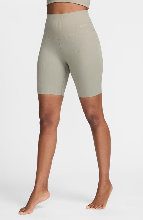 Shop Nike Zenvy Dri-fit High Waist Rib Bike Shorts In Light Army