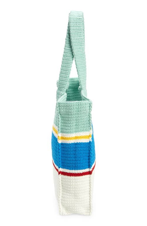 Shop Casablanca Stripe Crochet Tote Bag In White/blue Multi