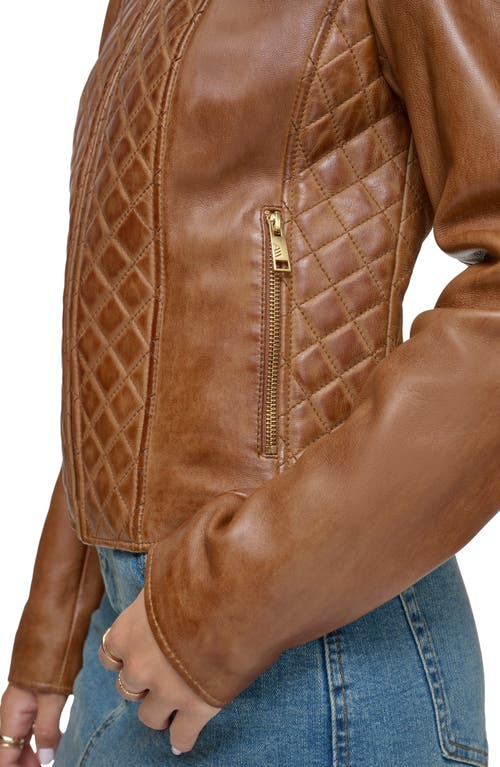 Andrew Marc Quilted Panel Leather Jacket In Cognac