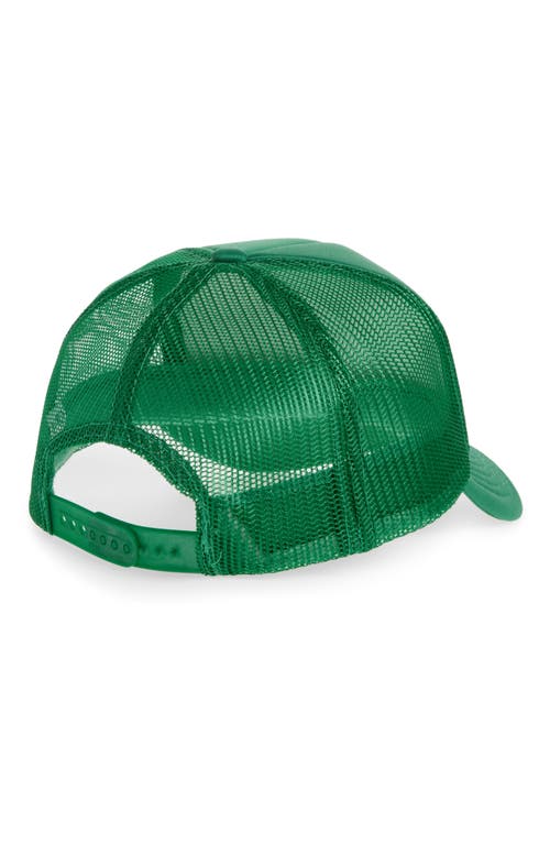 Clare V Ciao Trucker Hat In Green W/poppy Block Ciao