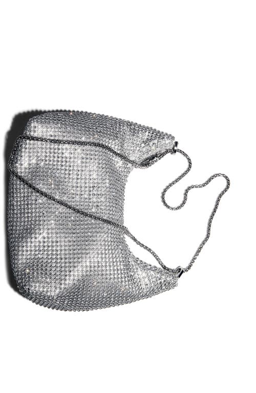 Shop Mango Crystal Mesh Chain Strap Shoulder Bag In Silver