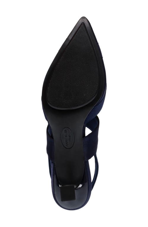 Anne Klein Ireland Womens Strappy Textured Slingback Heels In Navy Fabric
