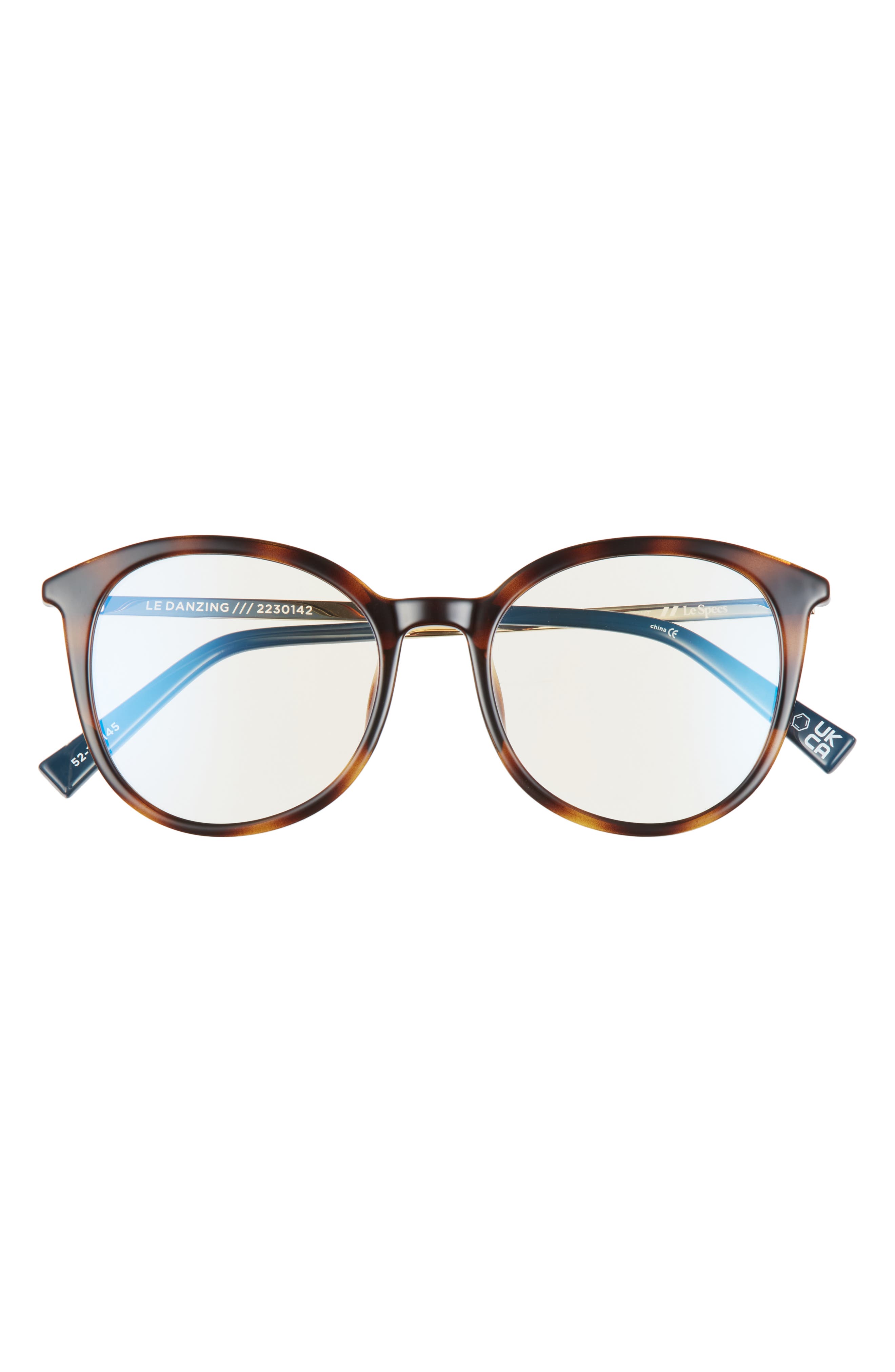 Le Specs Le Danzing 52mm Round Blue Light Blocking Glasses in Tort/Gold/Anti Blue Light at Nordstrom