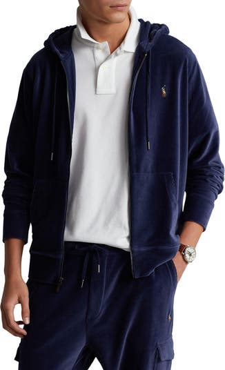 Navy blue polo zip up hot sale