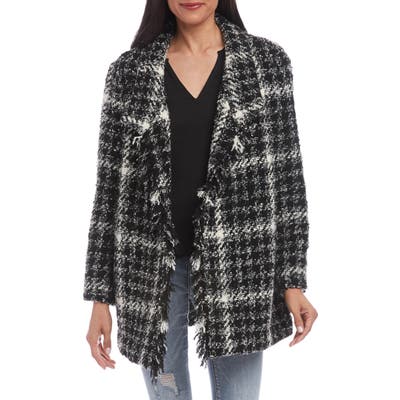 Karen Kane Fringe Detail Boucle Coat, Black