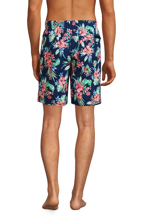 Shop Lands' End 9" Volley Swim Trunks In Deep Sea Navy/rosella Floral