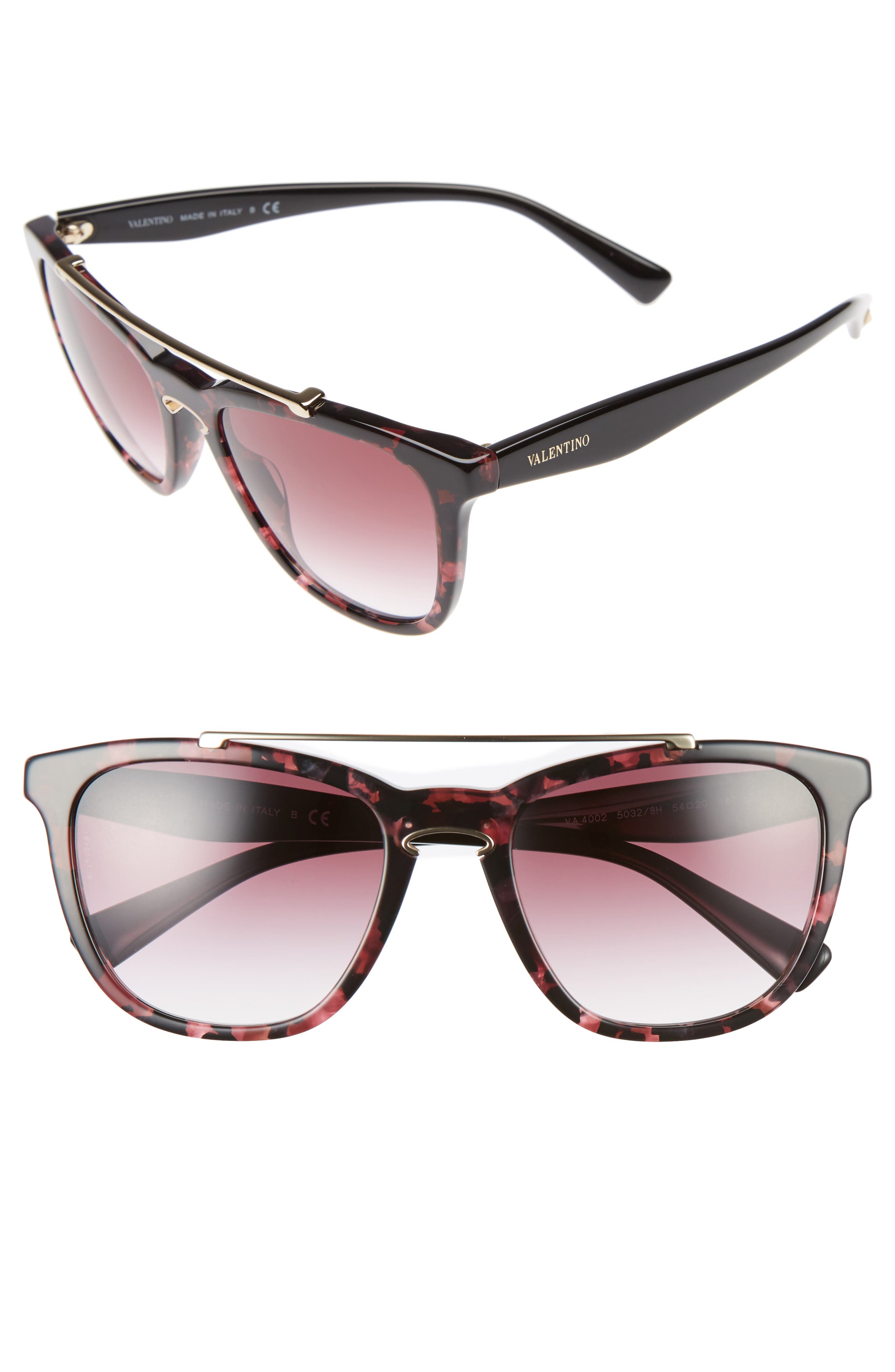 Valentino 54mm Cat Eye Sunglasses in Rose Havana/Light Gold at Nordstrom