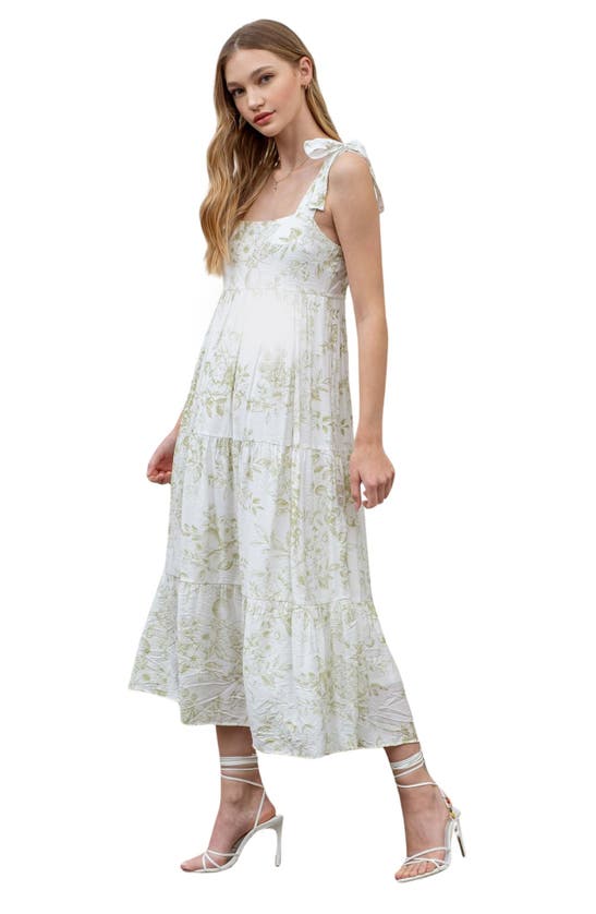 BLU PEPPER BLU PEPPER FRUIT BLOSSOM TIE STRAP TIERED MIDI SUNDRESS 
