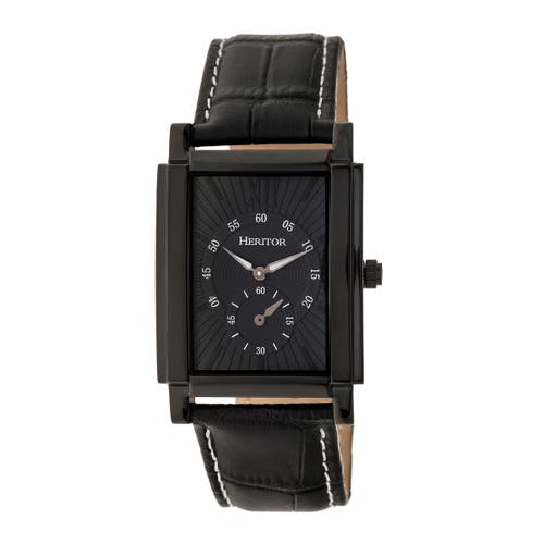 Shop Heritor Automatic Frederick Leather-band Watch In Black