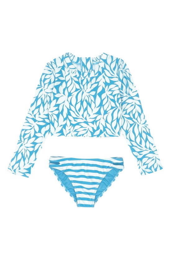 Shop Feather 4 Arrow Kids' Waves 4 Days Long Sleeve Two-piece Rashguard Swimsuit In Blue Grotto