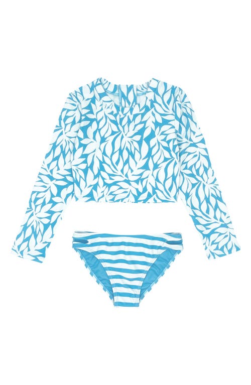 Feather 4 Arrow Kids' Waves Days Long Sleeve Two-Piece Rashguard Swimsuit Blue Grotto at Nordstrom,