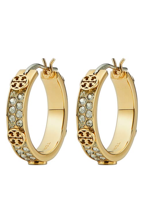 Shop Tory Burch Small Miller Crystal Hoop Earrings In Tory Gold/crystal