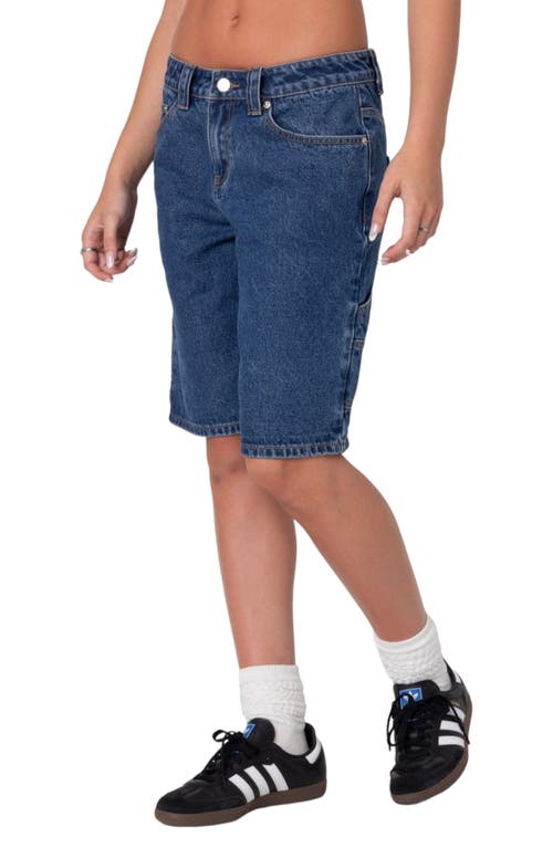 Edikted Star Low Rise Denim Bermuda Shorts In Blue