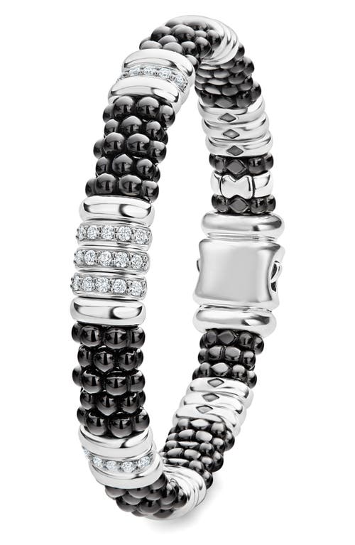 Lagos Sterling Silver Black Caviar Diamond & Black Ceramic Station Bracelet In Silver/ceramic/diamond