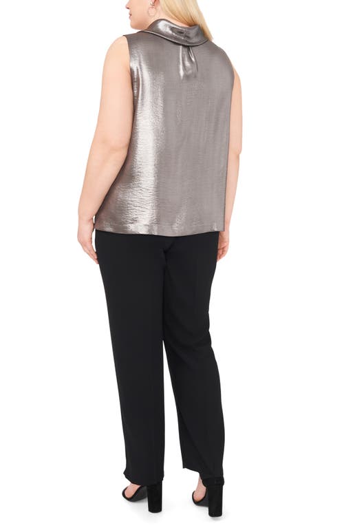 Shop Vince Camuto Silver Lamé Sleeveless Cowl Neck Top In Calm Grey