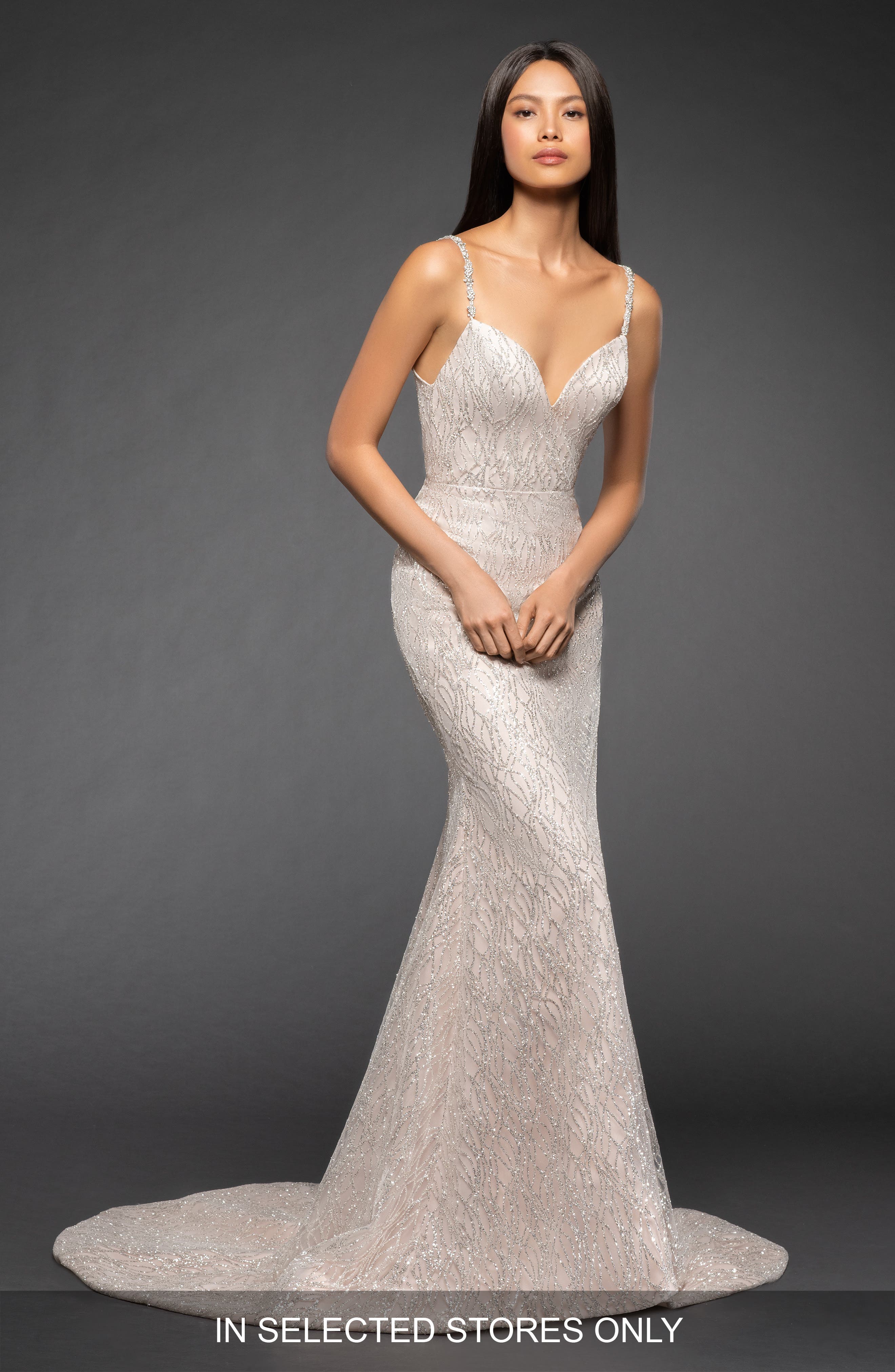 Lazaro Elisa Embellished Trumpet Gown, Size IN STORE ONLY - Beige