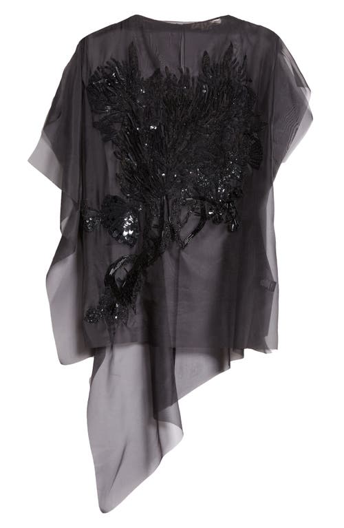 Jason Wu Collection Asymmetric Sequin Sheer Organza Top in Black 