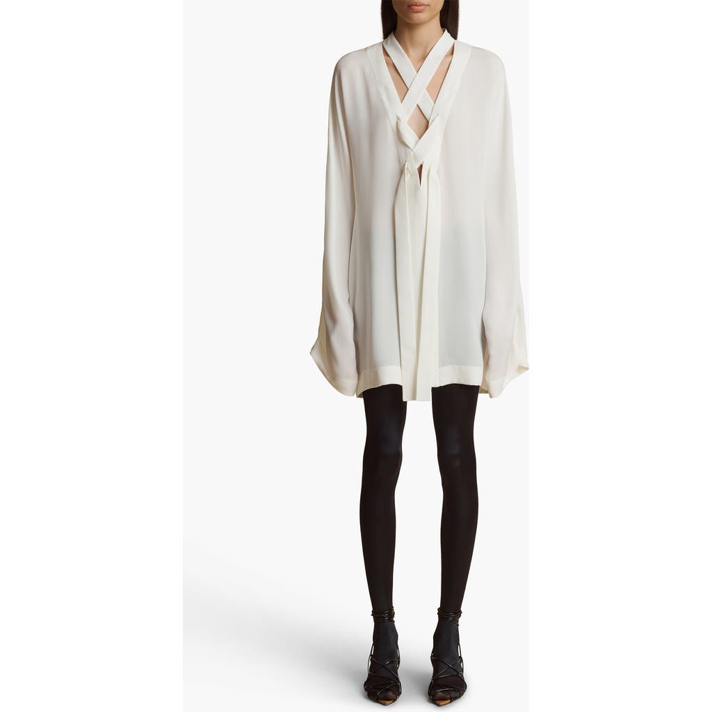 Khaite Mehna Lace-up Silk Crepe De Chine Mini Dress In Cream