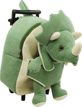 Popatu Kids' Dino Trolley Rolling Backpack with Removable Stuffed Animal