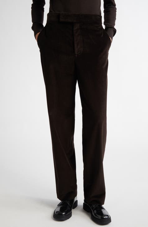 Tummy Control Mid Rise Straight Leg Corduroy Pants in Forest Green