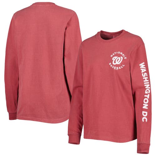 Women's Soft as a Grape Red Washington Nationals Team Pigment Dye Long Sleeve T-Shirt