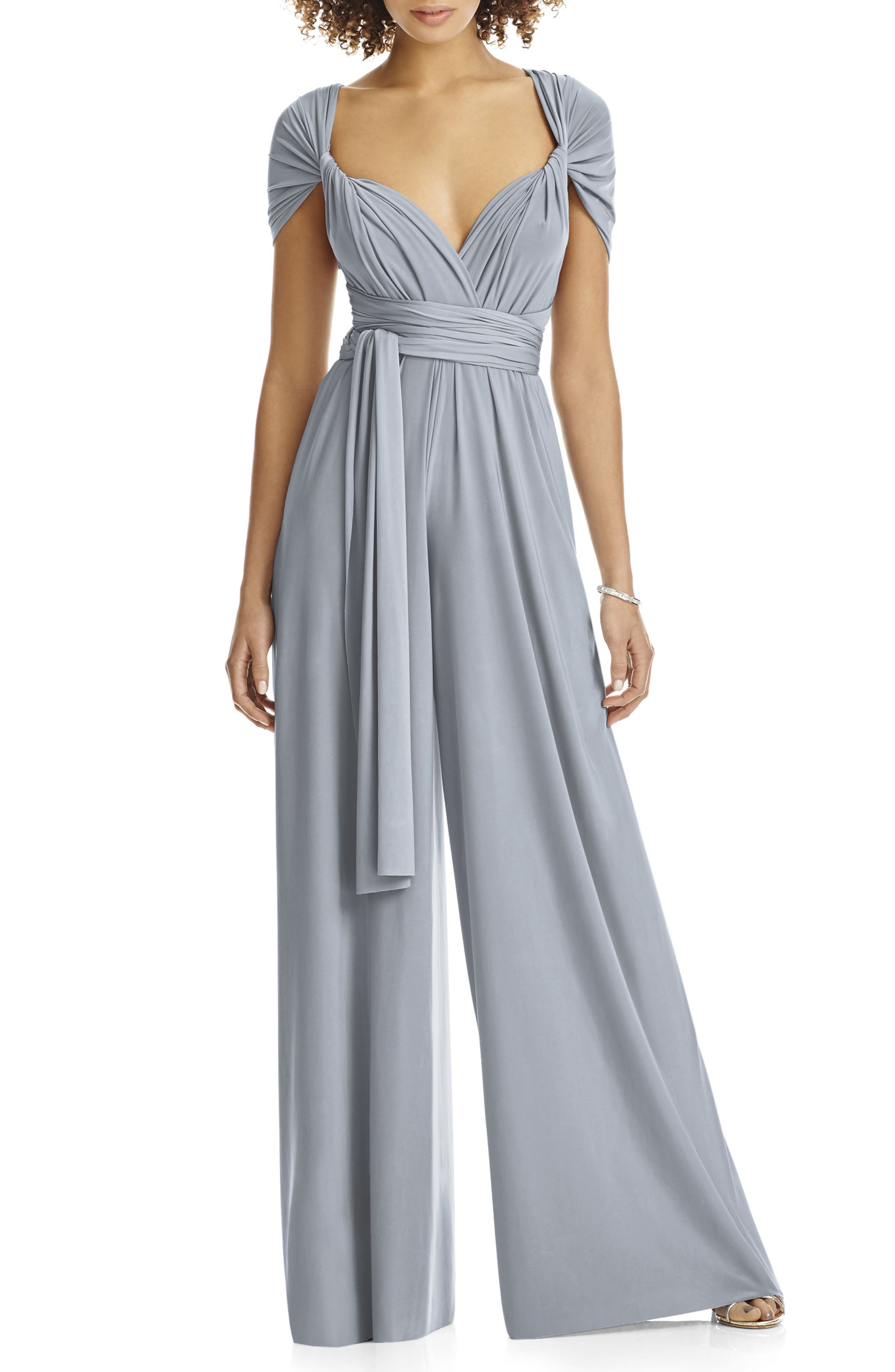 convertible wide leg jersey jumpsuit