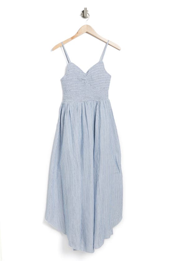 Maisie Lola Pinstripe Cotton Fit & Flare Dress In Blue/ Ivory