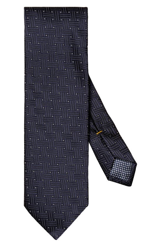 Shop Eton Basketweave Silk Tie In Navy